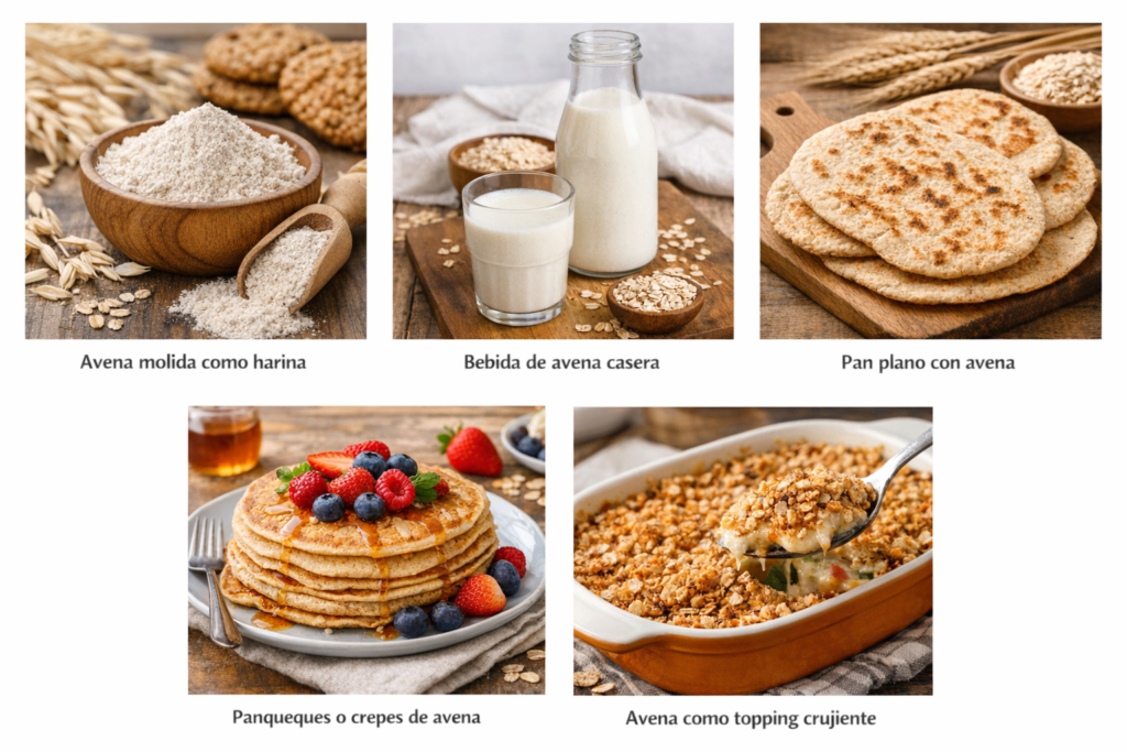 Avena molida como harina saludable para recetas caseras y desayuno nutritivo